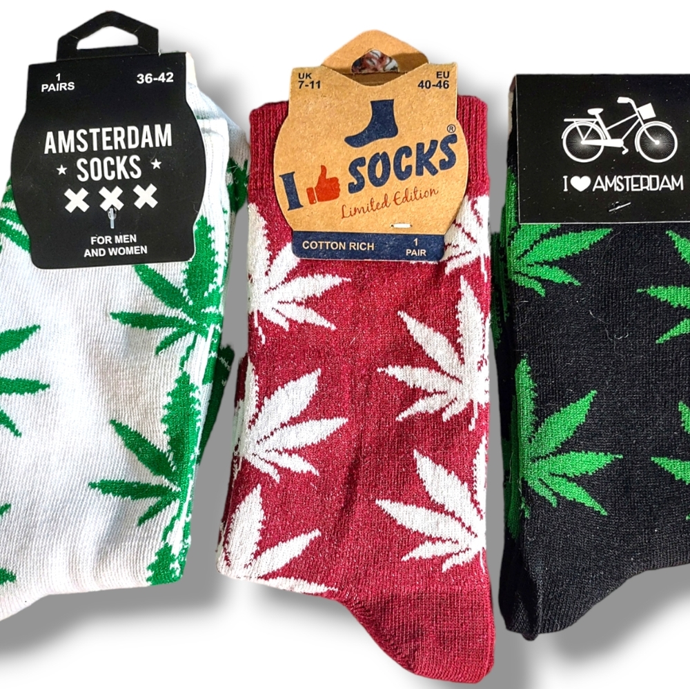 Unisex Socks 3 Pair New With Tags Adult Amsterdam Weed Plant Smoke